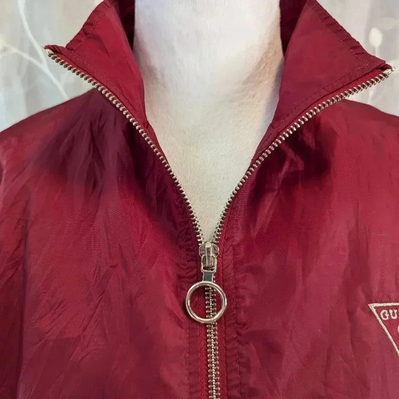 Guess Red Lightweight Cropped Windbreaker, Size S - Picture 3 of 6